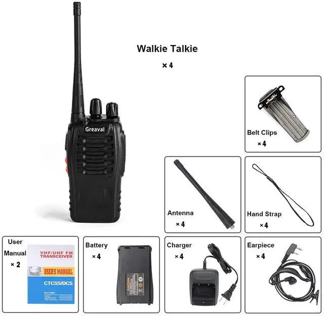 Alt view image 6 of 6 - Rechargeable Walkie Talkies Long Range for Adults with Earpieces, 16 Channel Walky Talky Handheld Two Way Radios with Flashlight Li-ion Battery and Charger(Pack of 4)