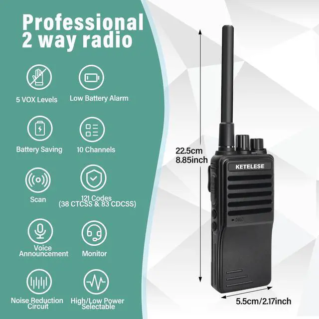 Alt view image 2 of 7 - KP01 Professional/Business Walkie Talkies, Programmable Walkie Talkies with Earpiece, Rechargeable, Two-Way Radio Set, for Camping Hiking Skiing(2 Pack), Black