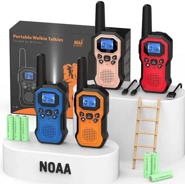 Main image of 2 Way Radios for Adults Long Range Walkie Talkies for Kids Rechargeable 4 Pack, Camping Hiking Skiing Cruising Gear with Lamp, USB-C, SOS Siren, NOAA Alert, iVOX Hands-Free, One-Touch Pairing