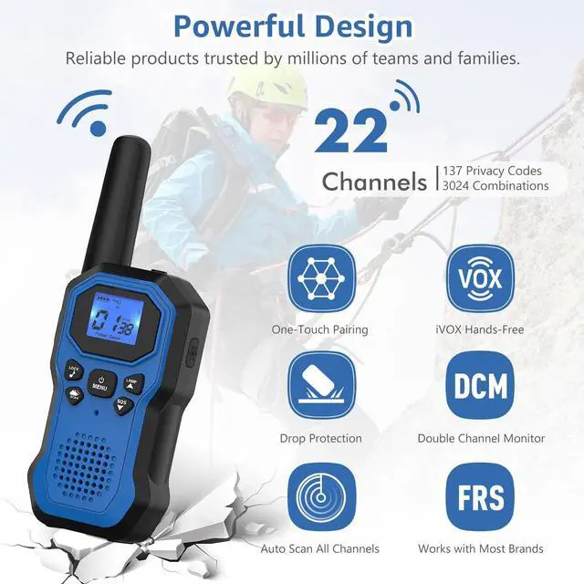Alt view image 5 of 7 - 2 Way Radios for Adults Long Range Walkie Talkies for Kids Rechargeable 6 Pack, Camping Hiking Skiing Cruising Gear with Lamp, USB-C, SOS Siren, NOAA Alert, iVOX Hands-Free, One-Touch Pairing
