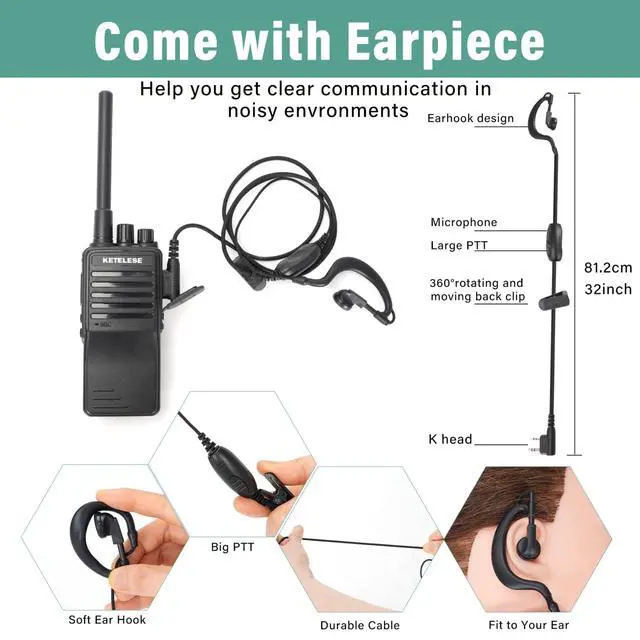 Alt view image 7 of 7 - KP01 Professional/Business Walkie Talkies, Programmable Walkie Talkies with Earpiece, Rechargeable, Two-Way Radio Set, for Camping Hiking Skiing(2 Pack), Black