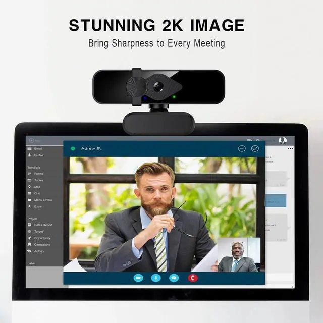 Alt view image 2 of 6 - 2K Webcam for PC, 85° View USB Computer Camera, with Noise Canceling Microphone & Privacy Cover, HD Web Cameras for Desktop Laptop Monitor Mac Streaming, Gaming & Video Calling