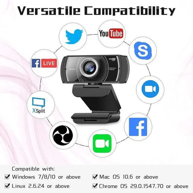 Alt view image 6 of 7 - Webcam with Microphone 1080P 60FPS, Privacy Cover Web Camera for Desktop, Autofocus, Dual Noise-Cancelling Mics Streaming Webcam for Gaming, Laptop/Mac/Zoom/YouTube/Video Calling/Office