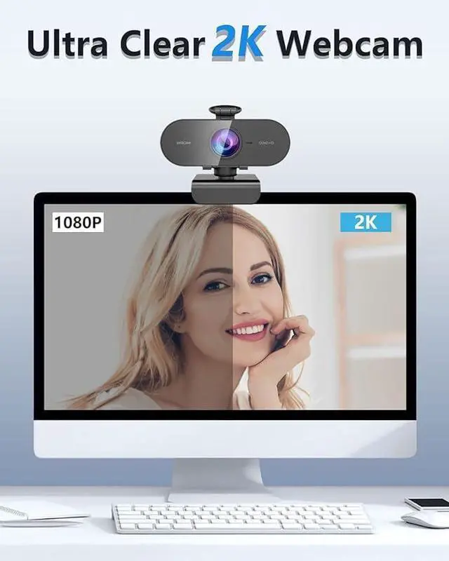 Alt view image 2 of 7 - 2K Webcam for pc with Microphone,Privacy Cover Slider Streaming Web cam for Mac Laptop,USB External Computer Camera for Desktop,Best Full Hd face cam for Video Conference,Gaming,Zoom,Teams