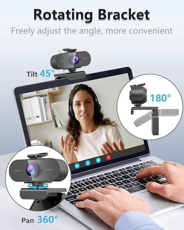 Alt view image 5 of 7 - 2K Webcam for pc with Microphone,Privacy Cover Slider Streaming Web cam for Mac Laptop,USB External Computer Camera for Desktop,Best Full Hd face cam for Video Conference,Gaming,Zoom,Teams