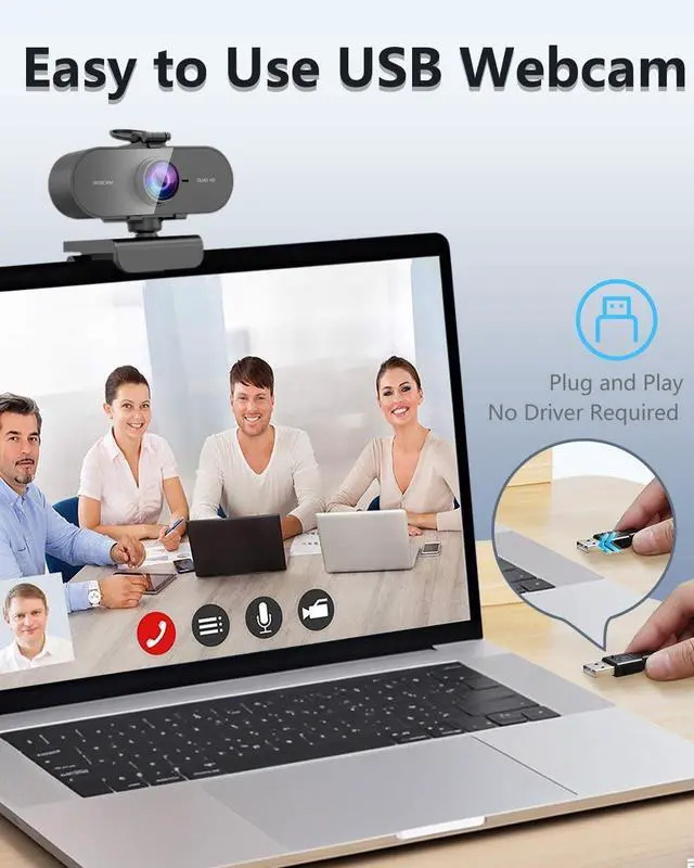 Alt view image 7 of 7 - 2K Webcam for pc with Microphone,Privacy Cover Slider Streaming Web cam for Mac Laptop,USB External Computer Camera for Desktop,Best Full Hd face cam for Video Conference,Gaming,Zoom,Teams