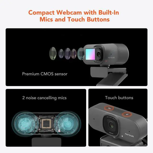 Alt view image 2 of 7 - V15AF 2K Webcam for PC, 1080P 60fps Autofocus HD Webcam with Dual Noise Cancelling Microphone, 75° FOV&Light Correction, USB Web Camera Plug&Play for Zoom/Teams,Grey