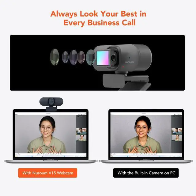 Alt view image 4 of 7 - V15AF 2K Webcam for PC, 1080P 60fps Autofocus HD Webcam with Dual Noise Cancelling Microphone, 75° FOV&Light Correction, USB Web Camera Plug&Play for Zoom/Teams,Grey