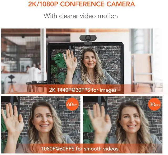 Alt view image 6 of 7 - V15AF 2K Webcam for PC, 1080P 60fps Autofocus HD Webcam with Dual Noise Cancelling Microphone, 75° FOV&Light Correction, USB Web Camera Plug&Play for Zoom/Teams,Grey