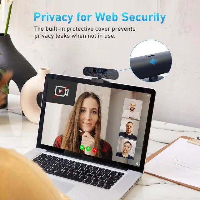 Alt view image 5 of 7 - 1080P 60FPS Webcam, FHD computer video camera with 4 Noise-canceling Microphone, Privacy Cover and Tripod for PC/Mac, Work with Live Streaming, Gaming, Video Calls, ZOOM, Skype, OBS, Facetime