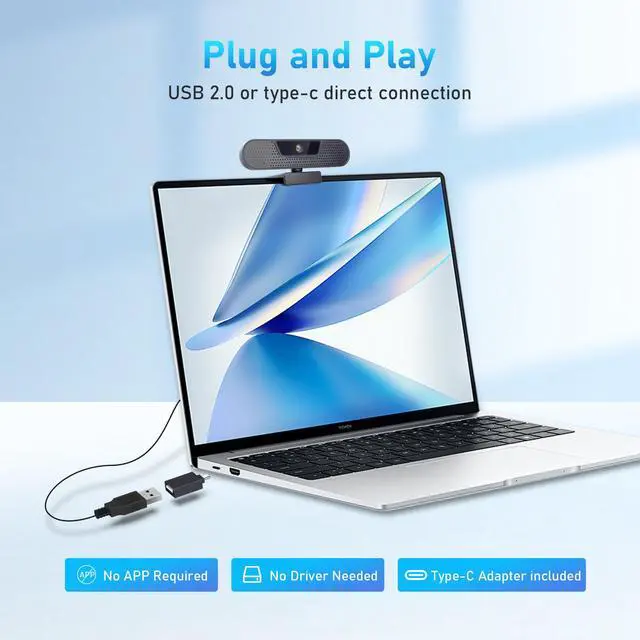 Alt view image 6 of 7 - 1080P 60FPS Webcam, FHD computer video camera with 4 Noise-canceling Microphone, Privacy Cover and Tripod for PC/Mac, Work with Live Streaming, Gaming, Video Calls, ZOOM, Skype, OBS, Facetime