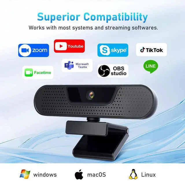 Alt view image 7 of 7 - 1080P 60FPS Webcam, FHD computer video camera with 4 Noise-canceling Microphone, Privacy Cover and Tripod for PC/Mac, Work with Live Streaming, Gaming, Video Calls, ZOOM, Skype, OBS, Facetime