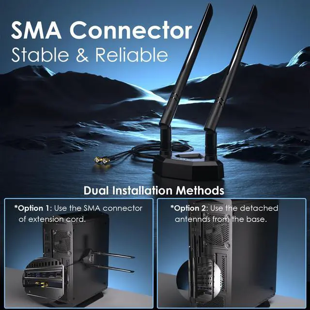 Alt view image 2 of 7 - Tri-Band WiFi Antenna 2.4GHz 5GHz 6GHz 5dBi SMA Male Antenna with Magnetic Base 6.6ft Extension Cable for SMA-Compatible PCIe WiFi 6/6E/7 Network Card Router Desktop PC Bluetooth 5.3