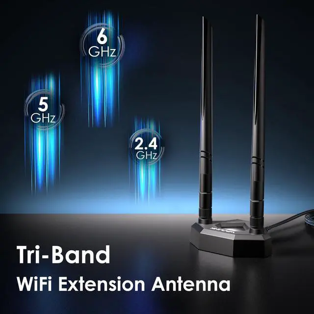 Alt view image 4 of 7 - Tri-Band WiFi Antenna 2.4GHz 5GHz 6GHz 5dBi SMA Male Antenna with Magnetic Base 6.6ft Extension Cable for SMA-Compatible PCIe WiFi 6/6E/7 Network Card Router Desktop PC Bluetooth 5.3