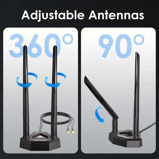 Alt view image 7 of 7 - Tri-Band WiFi Antenna 2.4GHz 5GHz 6GHz 5dBi SMA Male Antenna with Magnetic Base 6.6ft Extension Cable for SMA-Compatible PCIe WiFi 6/6E/7 Network Card Router Desktop PC Bluetooth 5.3