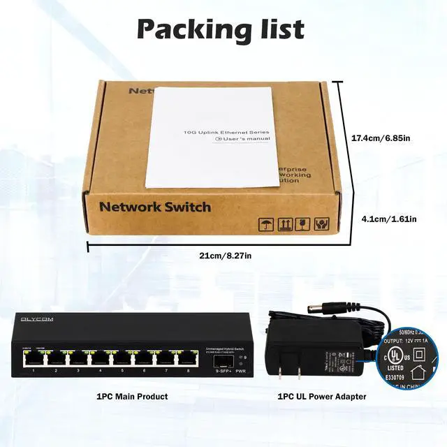 Alt view image 6 of 6 - 8 Port 2.5G Unmanaged Ethernet Switch 8x2.5GBase-T Ports 1x10G SFP+ Fiber Switch 60Gbps Bandwidth Desktop/Wall Mount Plug and Play Compatible with 100/1000/2500Mbps(9port| 8×2.5G + 1×10G SFP+)