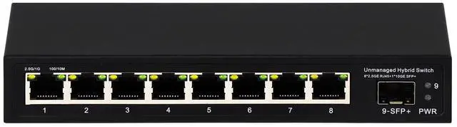 Main image of 8 Port 2.5G Unmanaged Ethernet Switch 8x2.5GBase-T Ports 1x10G SFP+ Fiber Switch 60Gbps Bandwidth Desktop/Wall Mount Plug and Play Compatible with 100/1000/2500Mbps(9port| 8×2.5G + 1×10G SFP+)