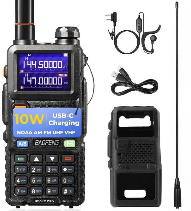 Main image of UV-5RM Plus 10W Ham Radio Handheld, UHF VHF Long Range Two Way Radio Walkie Talkie, NOAA FM AM(Airband) Receiver, with Protection Case, 2500mAh Battery USB-C Rechargeable, Chirp Compatible