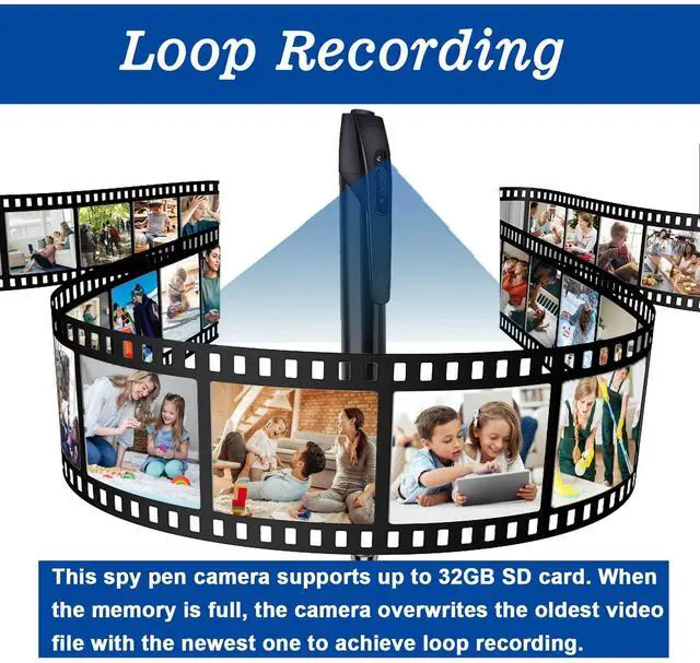 Alt view image 3 of 6 - Hidden Spy Camera Pen, Nanny Camera, Portable Security Cam with Loop Recording, No WiFi up to 32GB SD Card(Not Included)