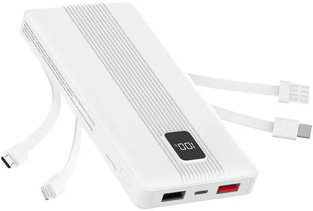 Main image of 10000mAh Portable Charger with 4 Built-in Cables, 22.5W Fast Charging Power Bank, LED Display, Slim Travel Battery Pack for iPhone 17/16/15/14, Samsung Galaxy, iPad & More
