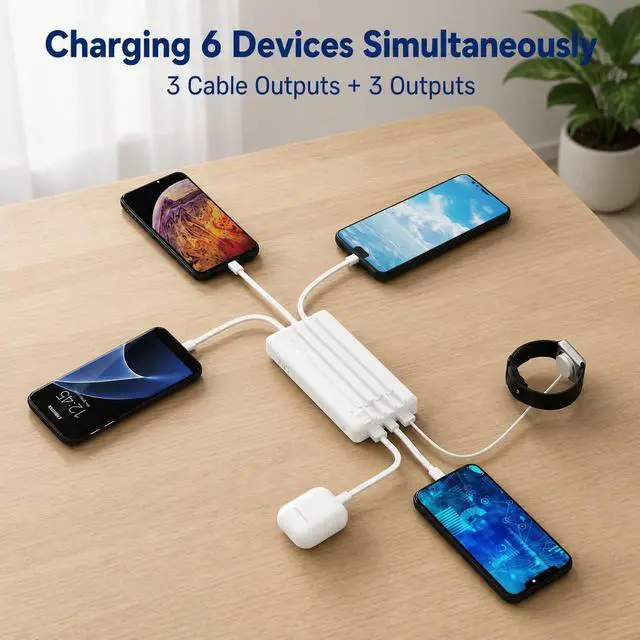 Alt view image 4 of 7 - 10000mAh Portable Charger with 4 Built-in Cables, 22.5W Fast Charging Power Bank, LED Display, Slim Travel Battery Pack for iPhone 17/16/15/14, Samsung Galaxy, iPad & More