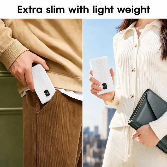 Alt view image 5 of 7 - 10000mAh Portable Charger with 4 Built-in Cables, 22.5W Fast Charging Power Bank, LED Display, Slim Travel Battery Pack for iPhone 17/16/15/14, Samsung Galaxy, iPad & More