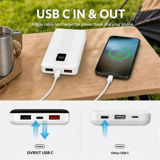 Alt view image 6 of 7 - 10000mAh Portable Charger with 4 Built-in Cables, 22.5W Fast Charging Power Bank, LED Display, Slim Travel Battery Pack for iPhone 17/16/15/14, Samsung Galaxy, iPad & More