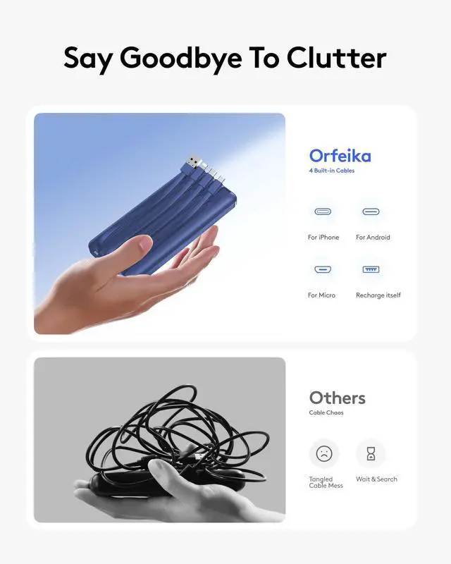 Alt view image 3 of 7 - Portable Phone Charger, 10000mAh Portable Charger 22.5W Fast Charging Power Bank with Built-in Cables, Travel Essential Battery Pack Compatible with iPhone, Samsung, Google, iPads, etc