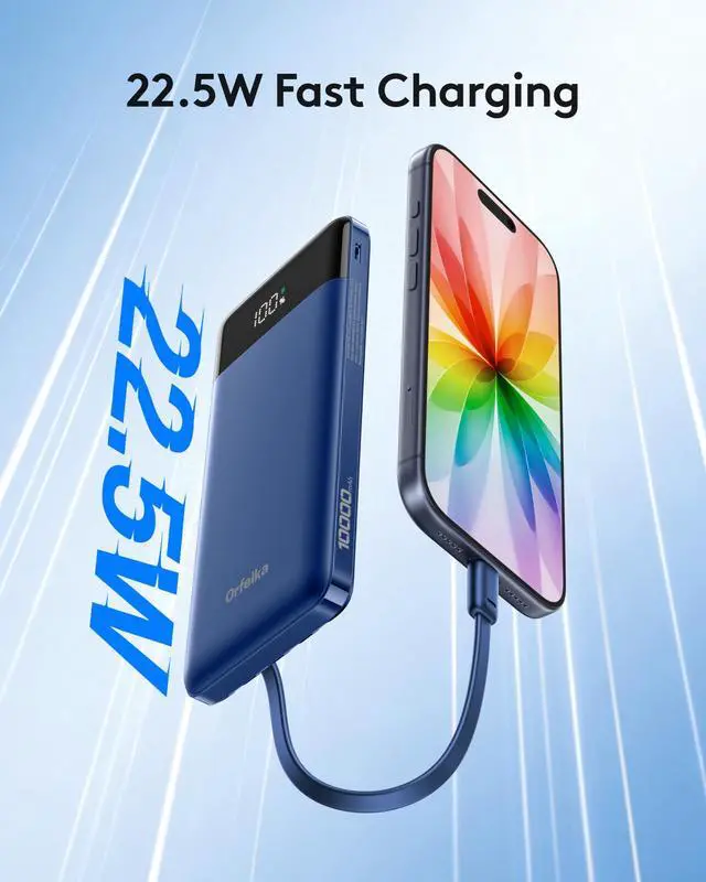 Alt view image 2 of 7 - Portable Phone Charger, 10000mAh Portable Charger 22.5W Fast Charging Power Bank with Built-in Cables, Travel Essential Battery Pack Compatible with iPhone, Samsung, Google, iPads, etc
