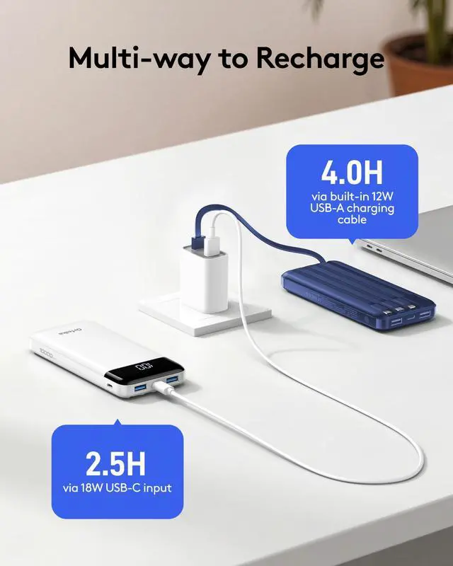 Alt view image 4 of 7 - Portable Phone Charger, 10000mAh Portable Charger 22.5W Fast Charging Power Bank with Built-in Cables, Travel Essential Battery Pack Compatible with iPhone, Samsung, Google, iPads, etc