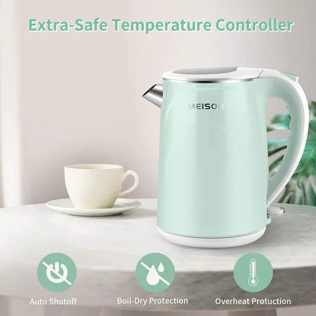 Alt view image 6 of 7 - Electric Kettle, 1.7 L Double Wall Food Grade Stainless Steel Interior Water Boiler, Coffee Pot & Tea Kettle, Auto Shut-Off and Boil-Dry Protection, 1200W, 2 Year Warranty(Blue)