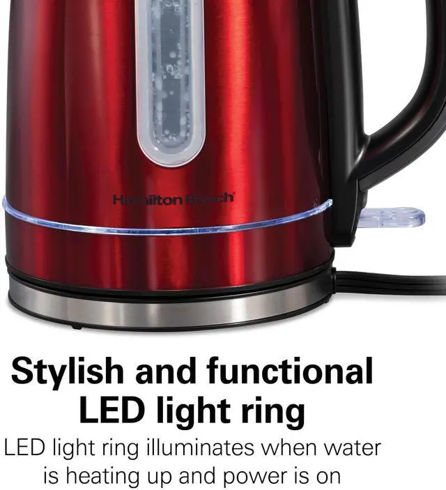 Alt view image 2 of 7 - Electric Tea Kettle, Water Boiler & Heater, 1.7 Liter, Cordless Serving, 1500 Watts for Fast Boiling, Auto-Shutoff and Boil-Dry Protection, Red with LED Light Ring (41060)