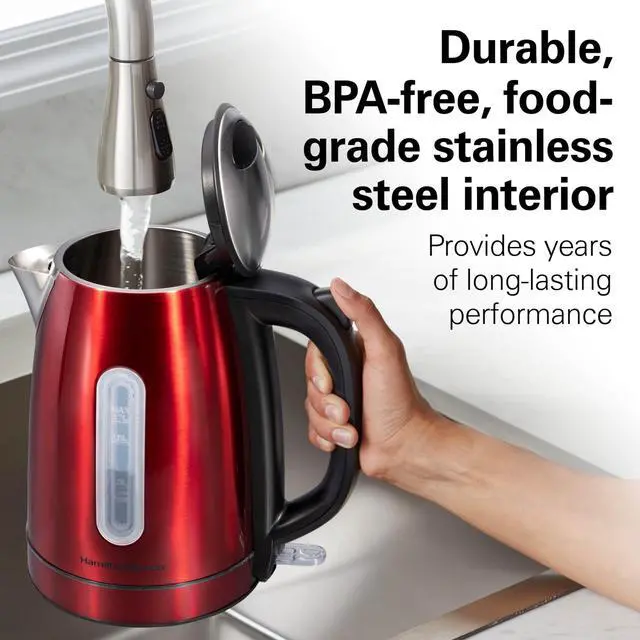 Alt view image 5 of 7 - Electric Tea Kettle, Water Boiler & Heater, 1.7 Liter, Cordless Serving, 1500 Watts for Fast Boiling, Auto-Shutoff and Boil-Dry Protection, Red with LED Light Ring (41060)