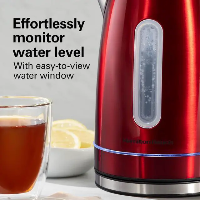 Alt view image 6 of 7 - Electric Tea Kettle, Water Boiler & Heater, 1.7 Liter, Cordless Serving, 1500 Watts for Fast Boiling, Auto-Shutoff and Boil-Dry Protection, Red with LED Light Ring (41060)