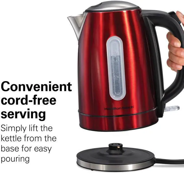 Alt view image 7 of 7 - Electric Tea Kettle, Water Boiler & Heater, 1.7 Liter, Cordless Serving, 1500 Watts for Fast Boiling, Auto-Shutoff and Boil-Dry Protection, Red with LED Light Ring (41060)
