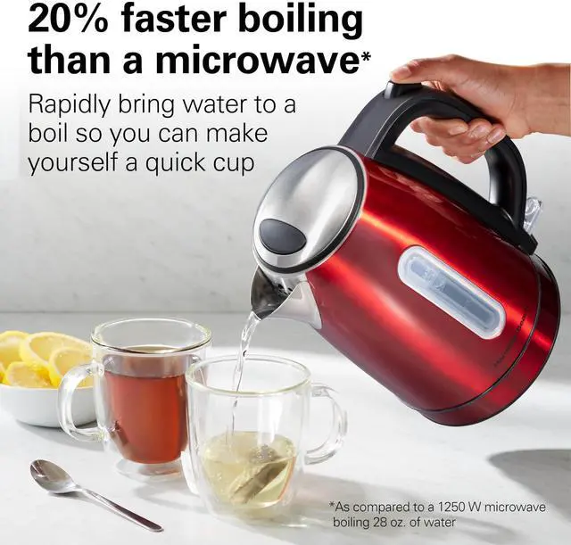 Alt view image 4 of 7 - Electric Tea Kettle, Water Boiler & Heater, 1.7 Liter, Cordless Serving, 1500 Watts for Fast Boiling, Auto-Shutoff and Boil-Dry Protection, Red with LED Light Ring (41060)