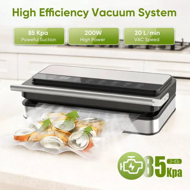 Alt view image 3 of 7 - 85Kpa Food Vacuum Sealer with Digital Timer, Built-in Cutter, and Storage Box