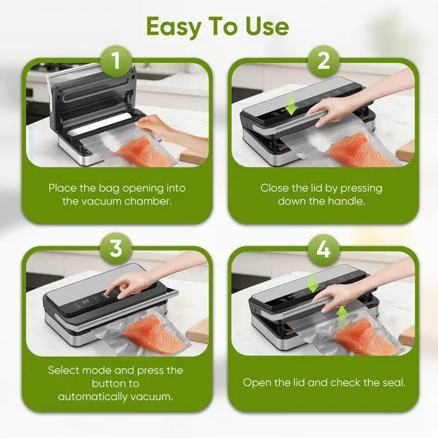 Alt view image 6 of 7 - 85Kpa Food Vacuum Sealer with Digital Timer, Built-in Cutter, and Storage Box