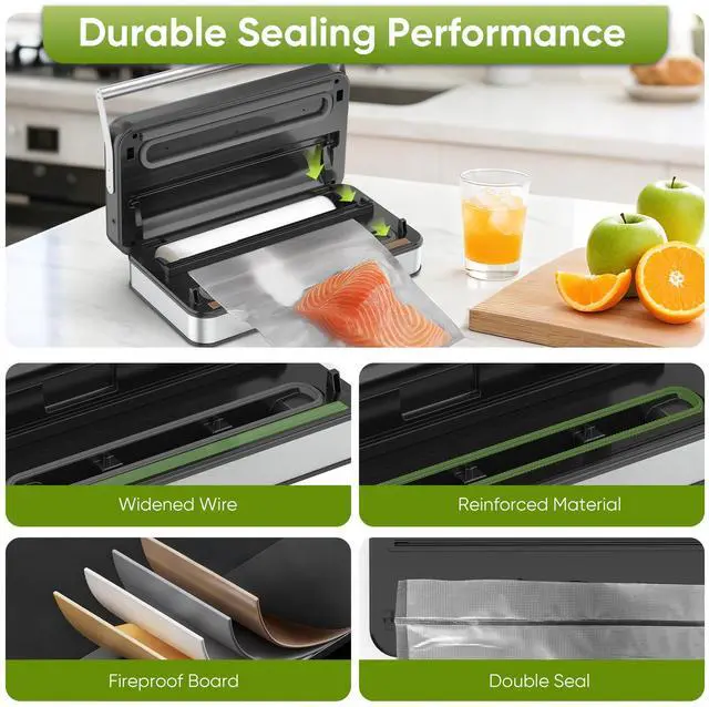 Alt view image 5 of 7 - 85Kpa Food Vacuum Sealer with Digital Timer, Built-in Cutter, and Storage Box
