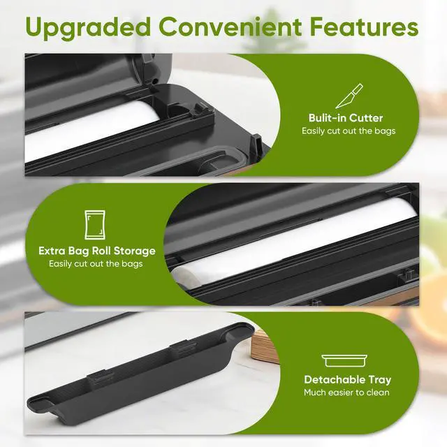 Alt view image 4 of 7 - 85Kpa Food Vacuum Sealer with Digital Timer, Built-in Cutter, and Storage Box