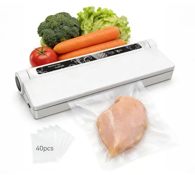 Main image of Ultra-Slim Vacuum Sealer Machine, 75KPA Strong Suction with LED Timer, 210mm Wide Seal for Dry & Wet Food, Includes 40 Bags, Compact for Kitchen & RV, White