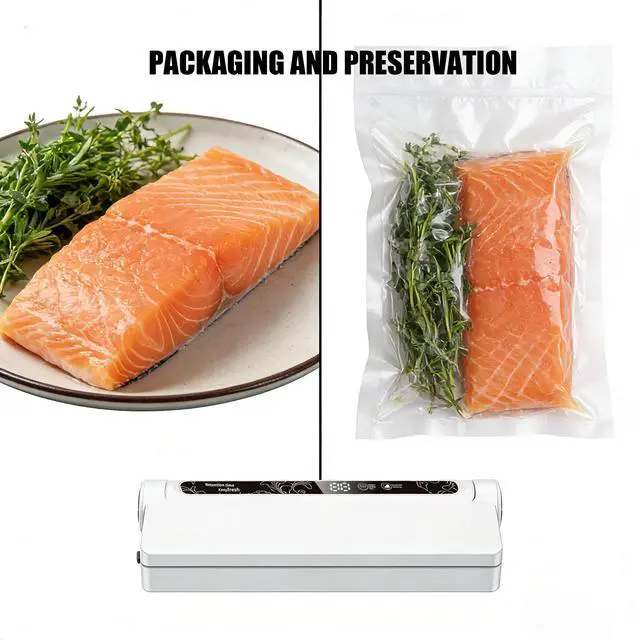 Alt view image 4 of 6 - Ultra-Slim Vacuum Sealer Machine, 75KPA Strong Suction with LED Timer, 210mm Wide Seal for Dry & Wet Food, Includes 40 Bags, Compact for Kitchen & RV, White