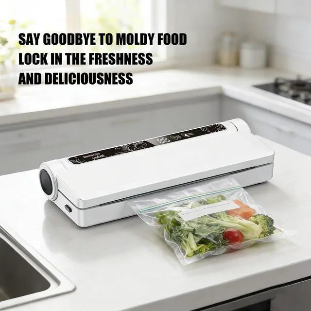 Alt view image 3 of 6 - Ultra-Slim Vacuum Sealer Machine, 75KPA Strong Suction with LED Timer, 210mm Wide Seal for Dry & Wet Food, Includes 40 Bags, Compact for Kitchen & RV, White