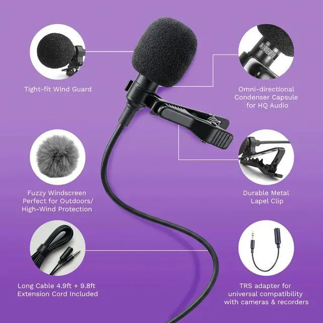 Alt view image 2 of 7 - Wired Lavalier Microphone Omnidirectional Attachable Lapel Mic Compatible with GoPro, DJI, Insta360, Tablet, iPad, DSLR, Camera, Ideal for Social Media Content Creators