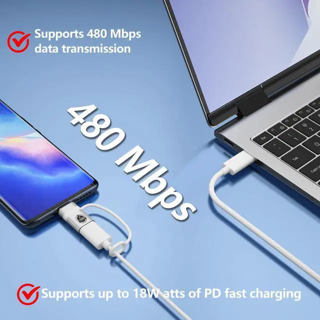Alt view image 3 of 5 - USB-C to Micro USB Adapter, 4-Piece Set, Supports 18W Fast Charging and Data Transfer, Suitable for USB-C Socket to Micro Plug Adapters, Not Suitable for Headphones, Silver.