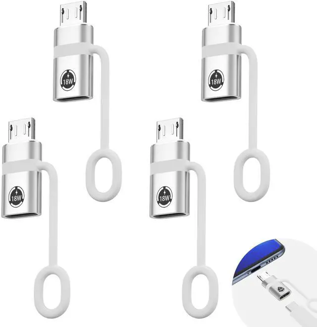 Main image of USB-C to Micro USB Adapter, 4-Piece Set, Supports 18W Fast Charging and Data Transfer, Suitable for USB-C Socket to Micro Plug Adapters, Not Suitable for Headphones, Silver.