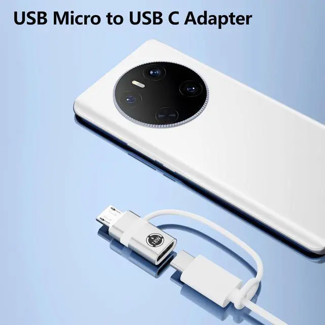 Alt view image 5 of 5 - USB-C to Micro USB Adapter, 4-Piece Set, Supports 18W Fast Charging and Data Transfer, Suitable for USB-C Socket to Micro Plug Adapters, Not Suitable for Headphones, Silver.