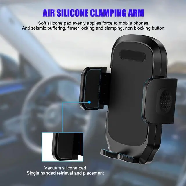 Alt view image 4 of 6 - Car Phone Holder, 2 in 1 Super Suction Dash Vehicle Dashboard Windshield Air Vent Cellphone Stand, Gooseneck Long Arm Anti-Shake Automotive Smartphones Mount, Universal Fit (Black)