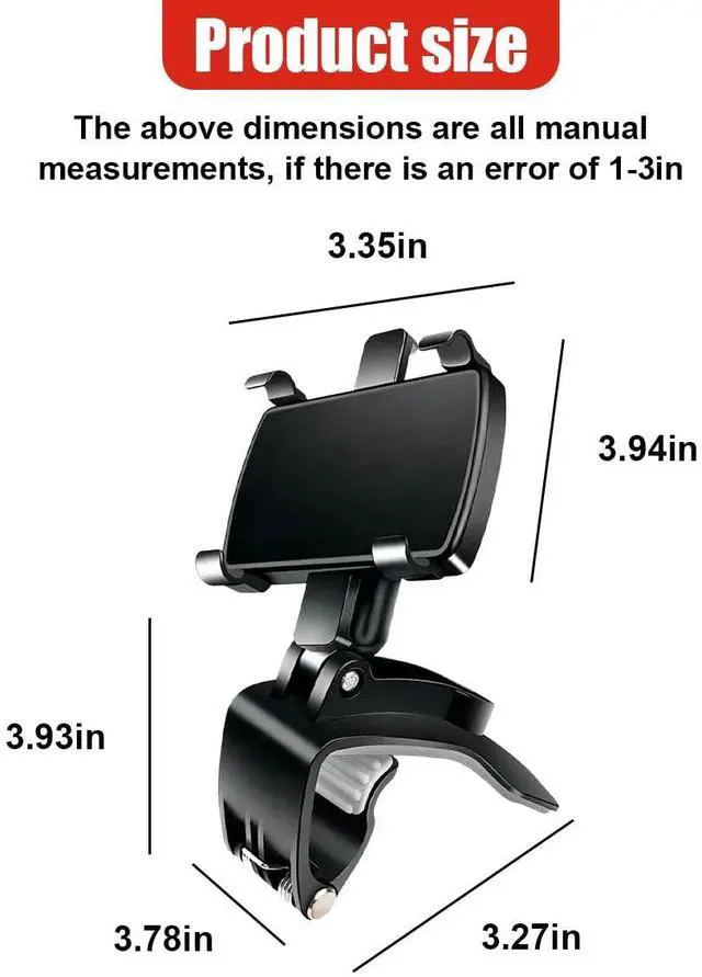 Alt view image 2 of 6 - Car Phone Mount, 360° Rotatable ABS Auto Rearview Mirror Cellphone Bracket Clip with Non-Slip Base, Multifunctional Vehicle Interior Dash Phone Holder for 3 to 7 Inch Smartphones