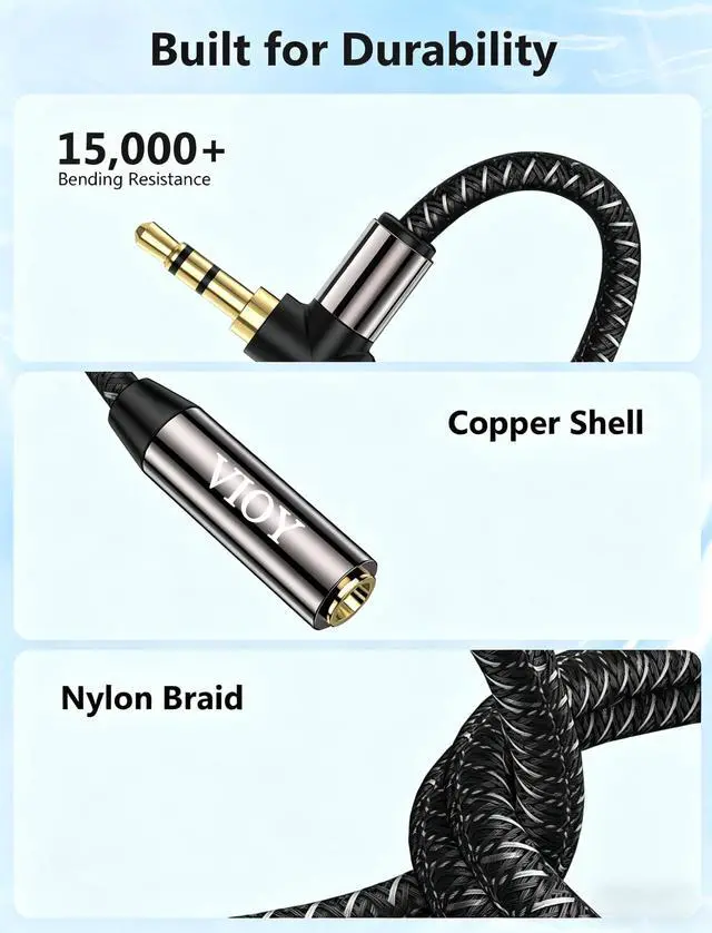 Alt view image 5 of 7 - Headphone Extension Cable (6.6FT+6.6FT) 3.5 mm Audio Extension Cable-Aux Cord Extender 90-Degree Right Angle Male to Female Stereo Audio Cable Nylon Braided for Smartphones, Tablets, Media Player